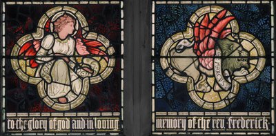 Birmingham, Acocks Green, St Mary The Virgin, Symbols of The Evangelists, St Matthew & St Mark, 1895 by Edward Coley and Dearle Burne Jones